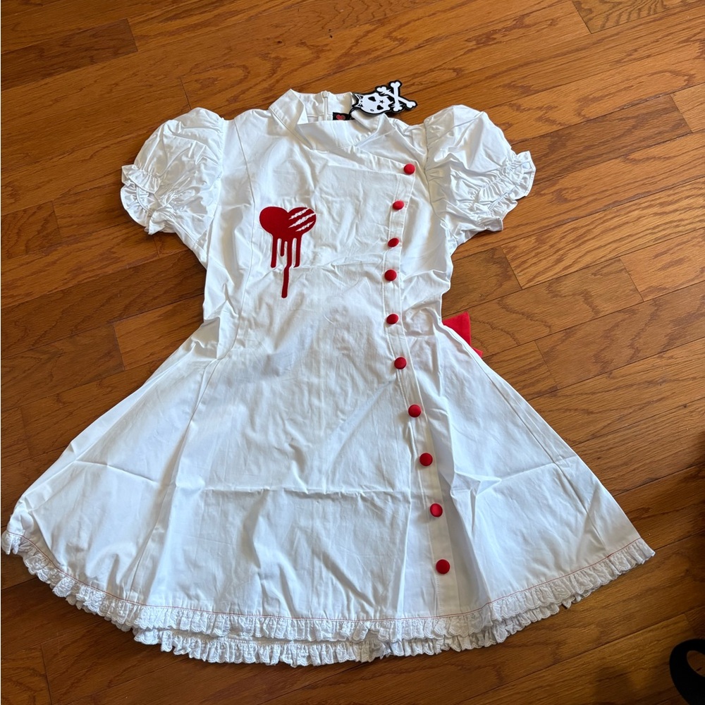 Punxkisses x gloomy bear white and red nurse gothic Lolita dress NWT